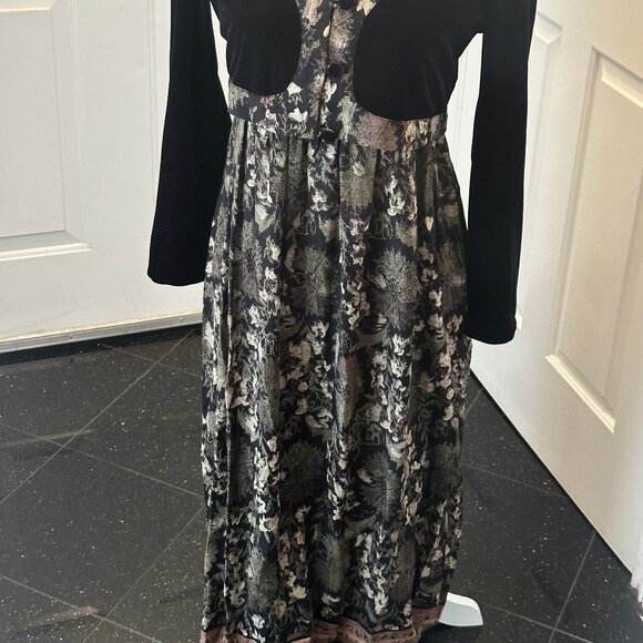 Vintage 90s Carole Little Black Velvet Maxi Dress – Faux Bolero – Size 4 - Picture 2 of 12